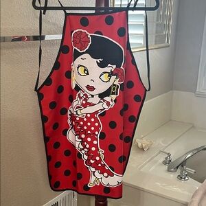 Red Polka Dot Apron with Cartoon Design